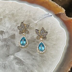 Blue Topaz and CZ 14k Gold over 925 Sterling Silver Teardrop Earrings